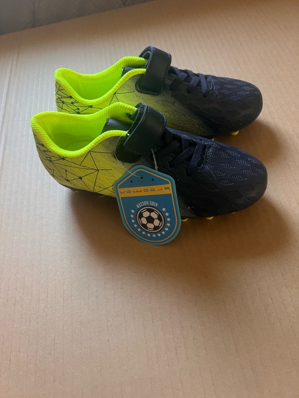 Kids Soccer Cleats in Neon Green & Navy New Brooman Little Kids 13